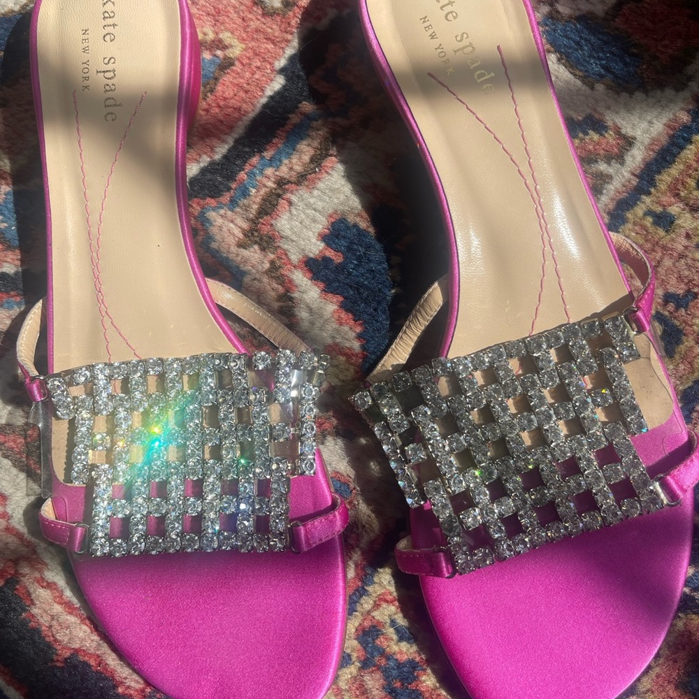Kate Spade pink satin flats with rhinestones